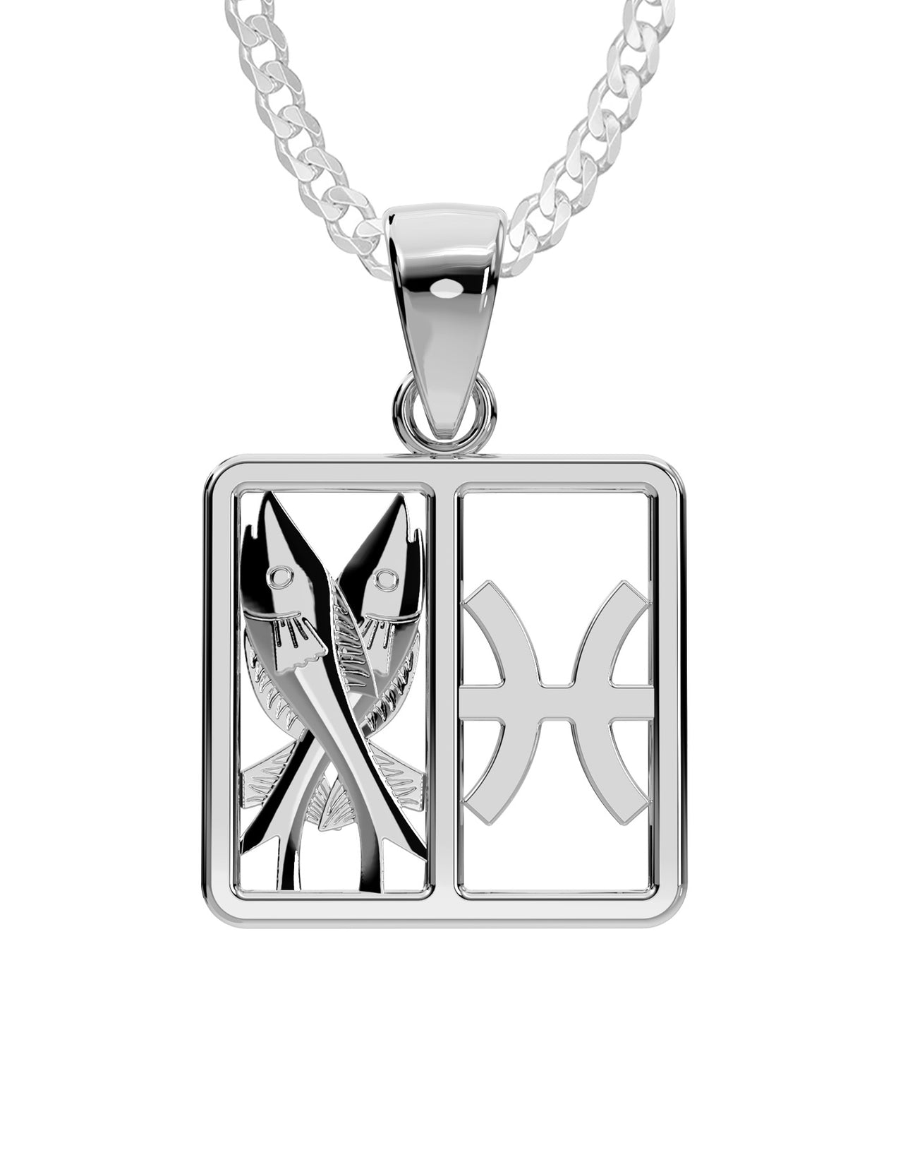Ladies 925 Sterling Silver 23mm Pisces Zodiac Symbol Pendant Necklace