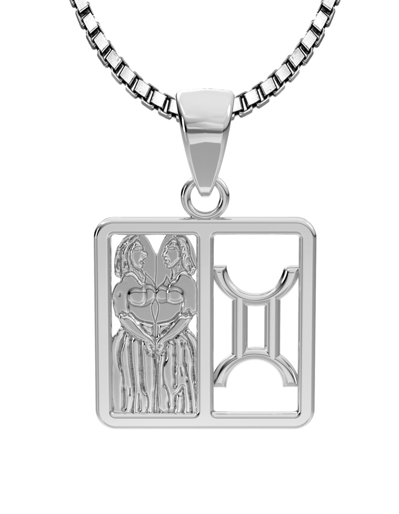 Ladies 925 Sterling Silver 23mm Gemini Zodiac Symbol Pendant Necklace