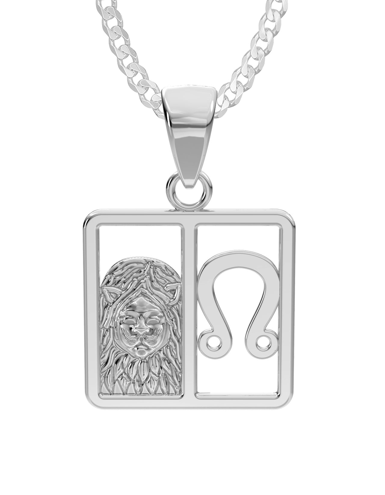 Ladies 925 Sterling Silver 23mm Leo Zodiac Symbol Pendant Necklace