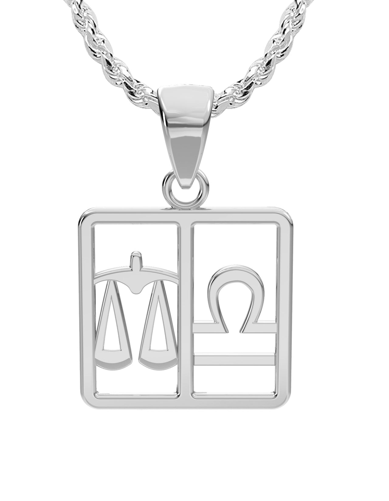 Ladies 925 Sterling Silver 23mm Libra Zodiac Symbol Pendant Necklace
