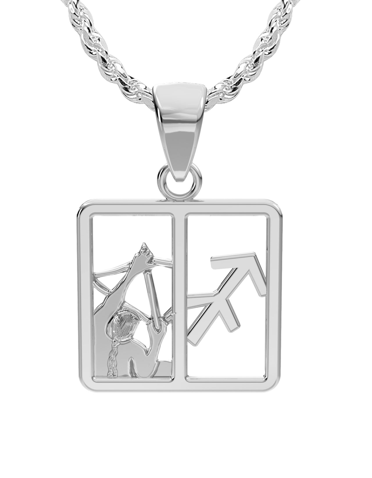 Ladies 925 Sterling Silver 23mm Sagittarius Zodiac Symbol Pendant Necklace