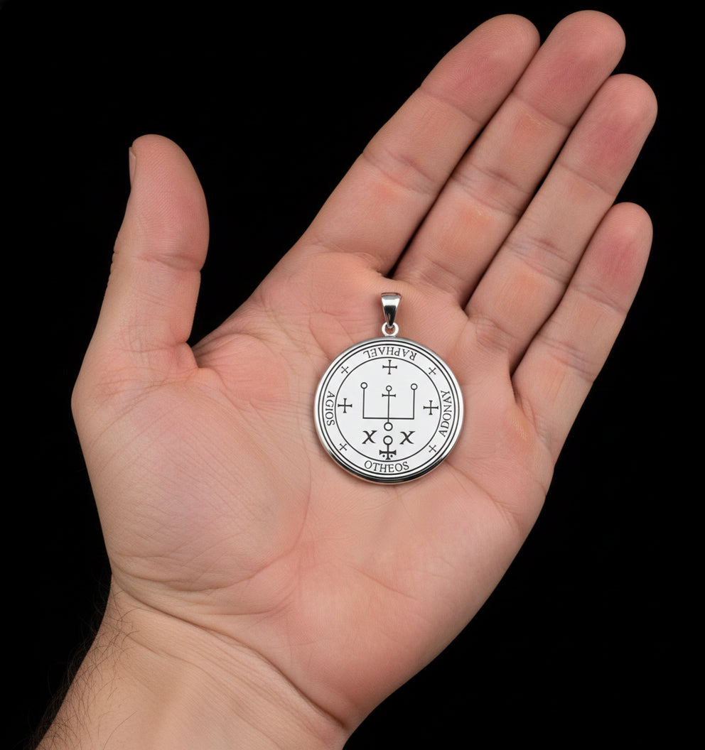 Men's 925 Sterling Silver Round Archangel Raphael Polished Finish Medal Pendant, 31mm