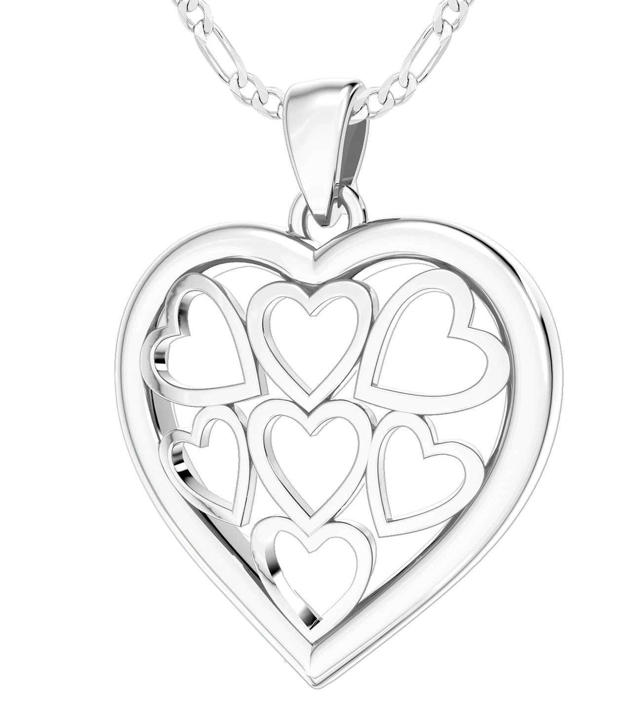 Ladies Sterling Silver Heart in Heart Pendant Necklace