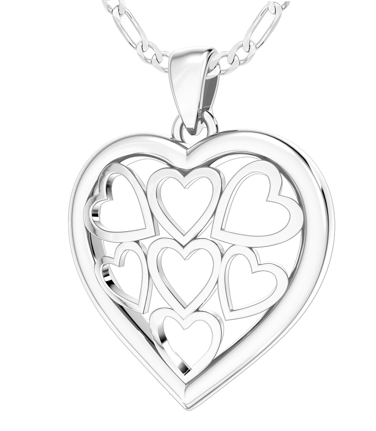 Ladies Sterling Silver Heart in Heart Pendant Necklace