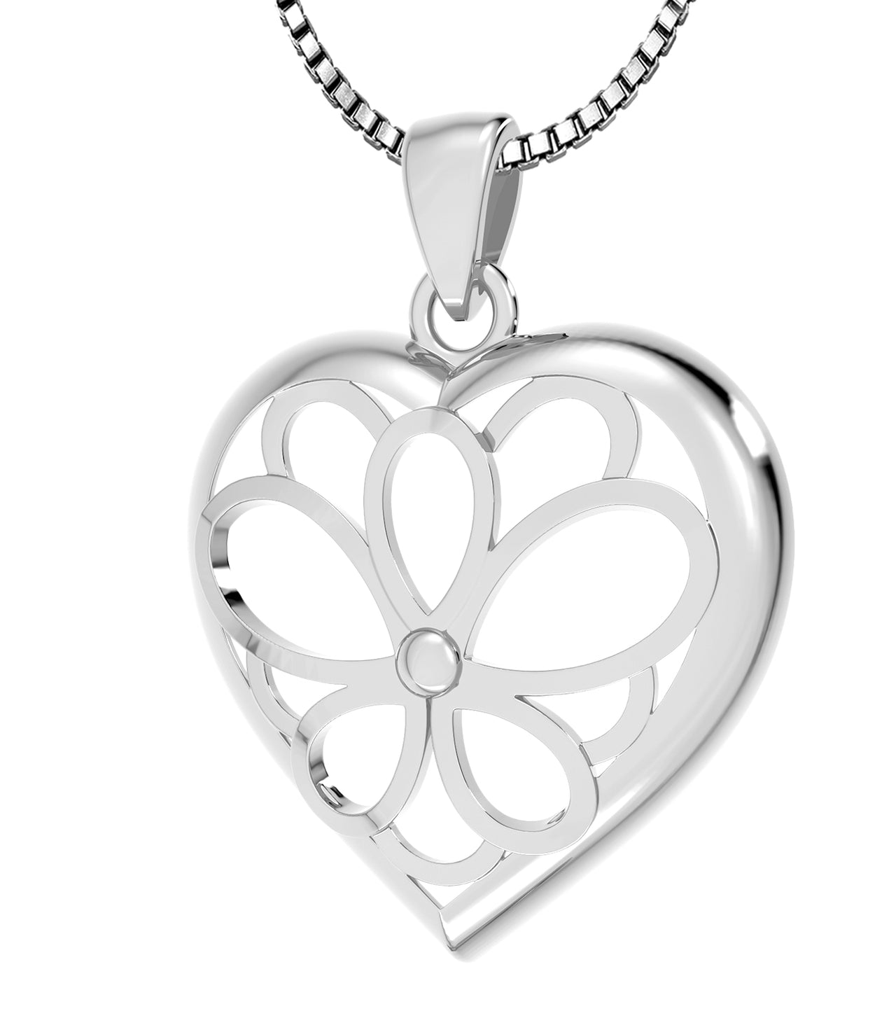 Ladies Sterling Silver Flower in Heart Pendant Necklace