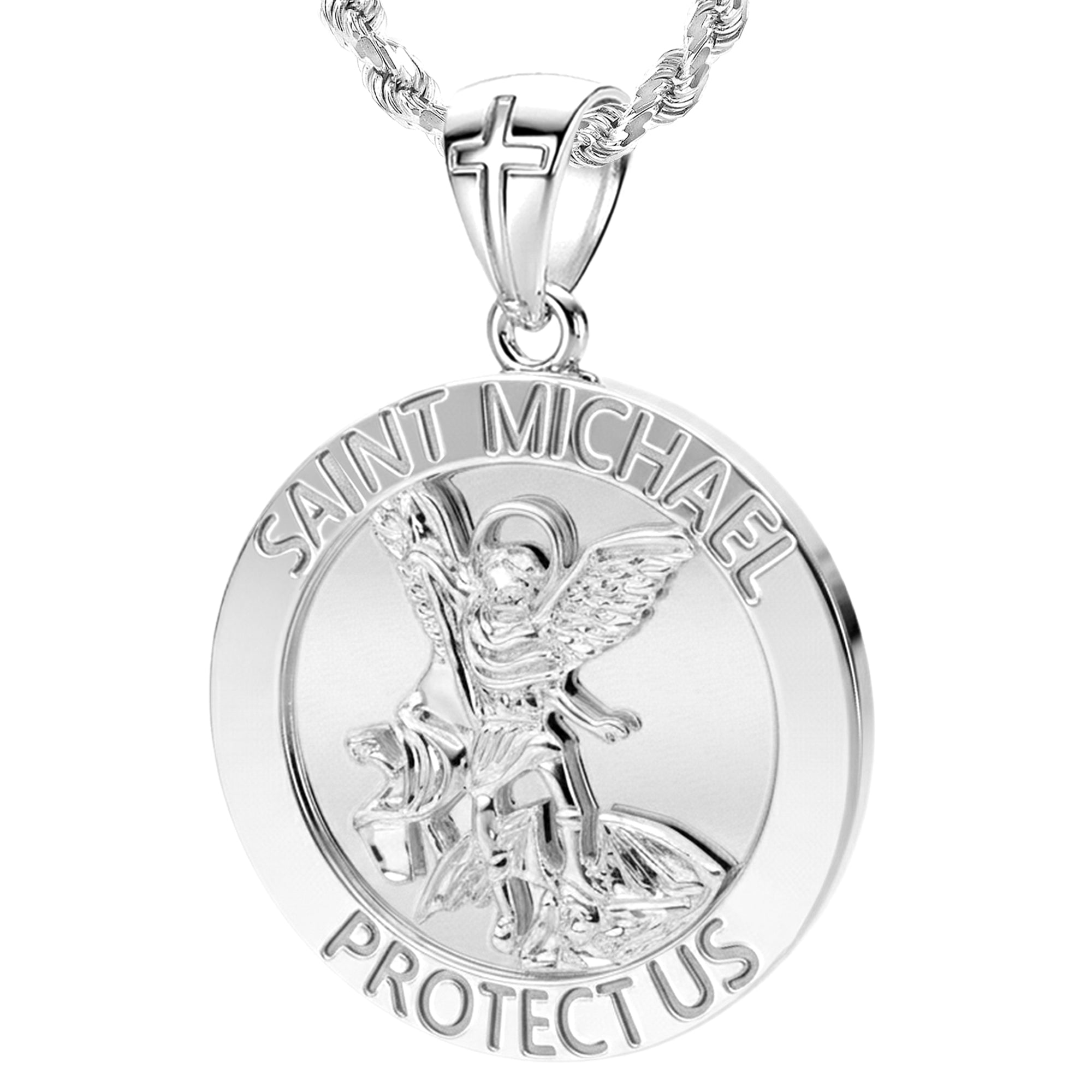 Large Sterling Silver Saint Michael Medal Pendant Necklace for Men