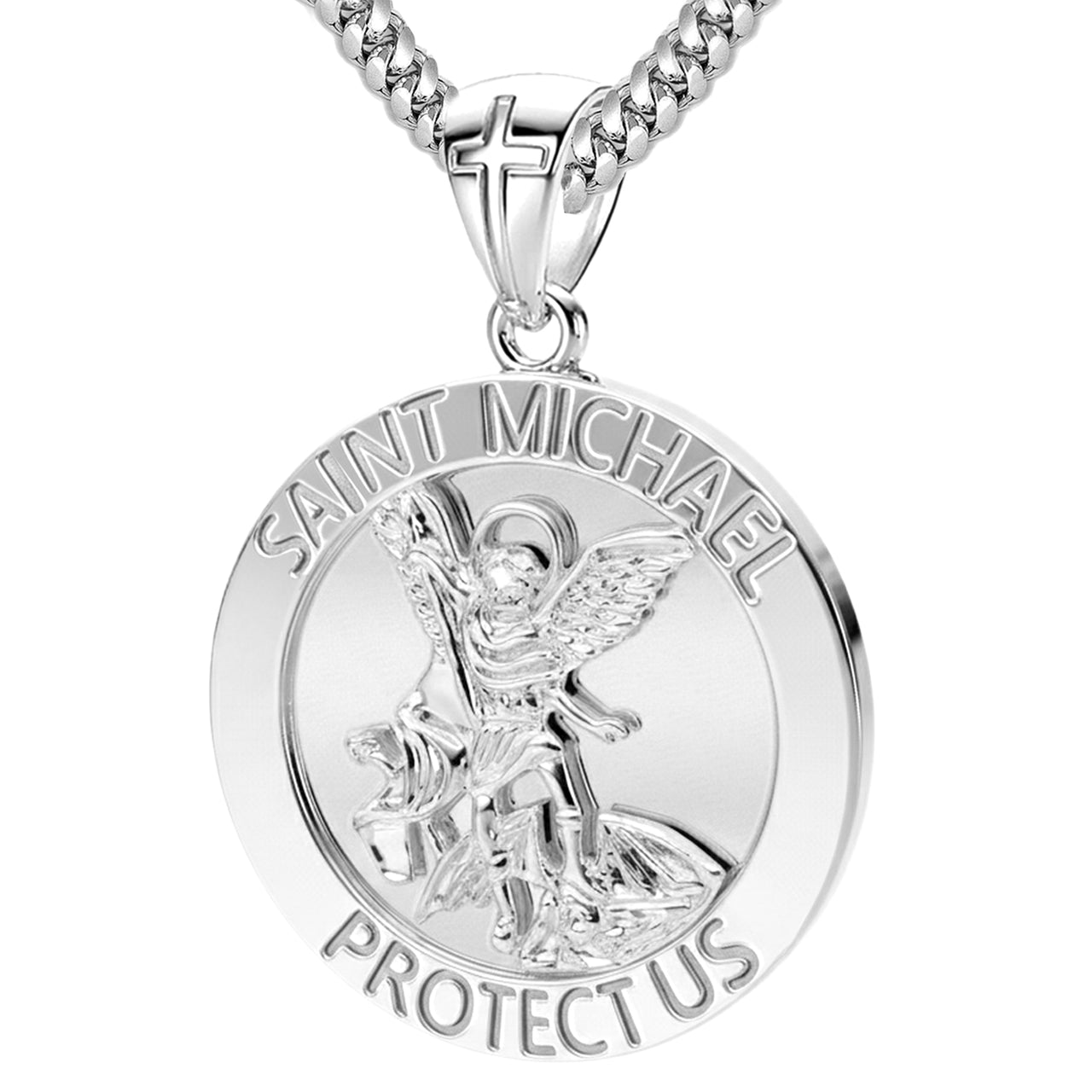 Men's XL 925 Sterling Silver 1.25in St Saint Michael Medal High Polished Pendant Necklace, 33mm