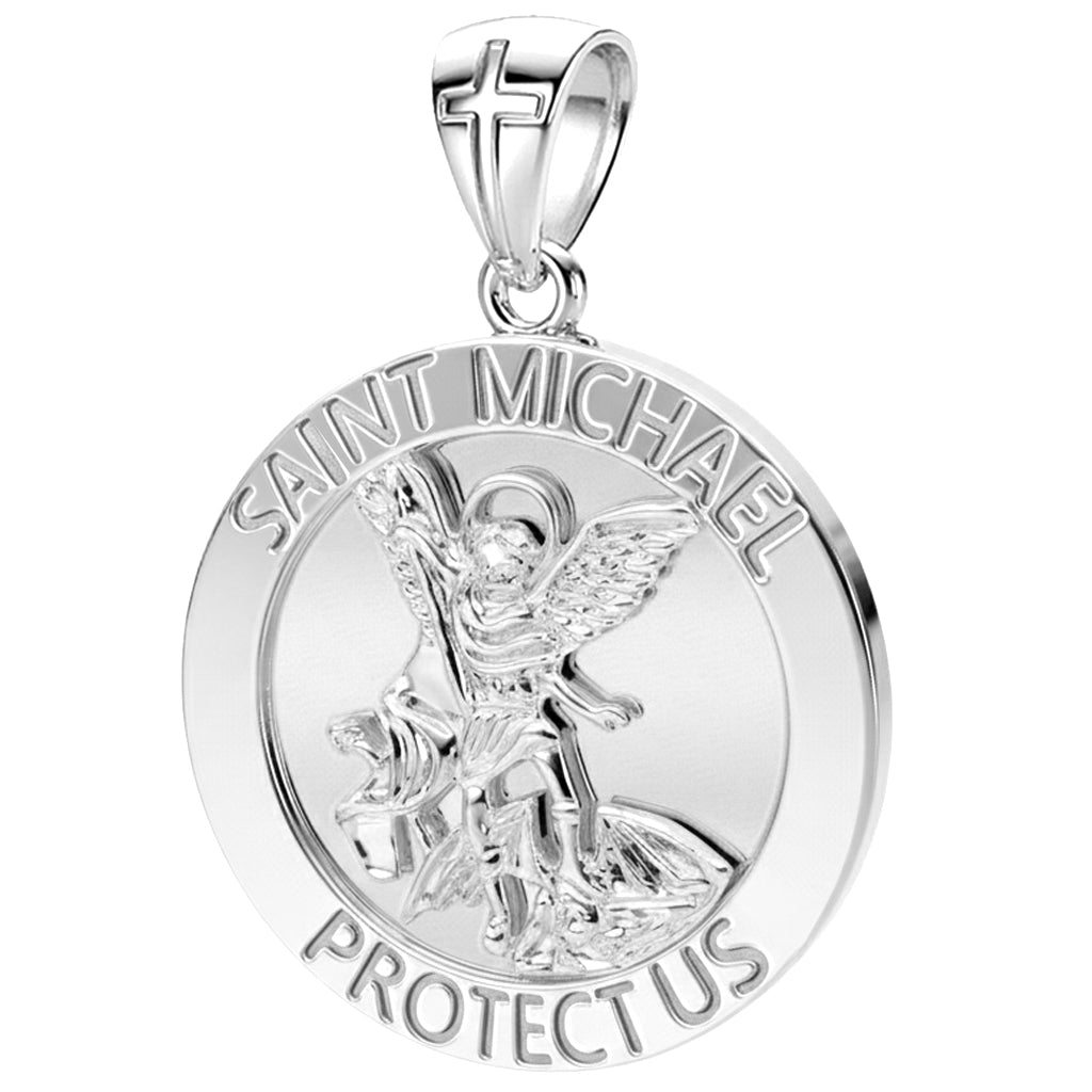 Large Sterling Silver Saint Michael Medal Pendant Necklace for Men