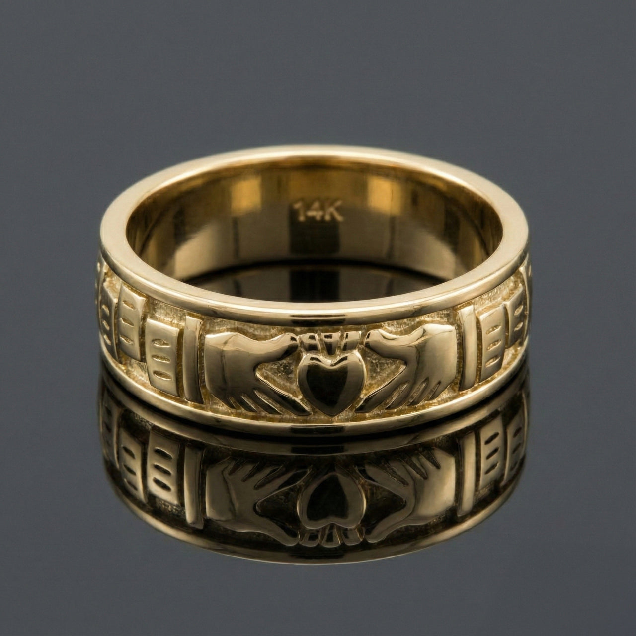 Men's 10K or 14K Gold Irish Celtic Claddagh Wedding Spinner Ring Band