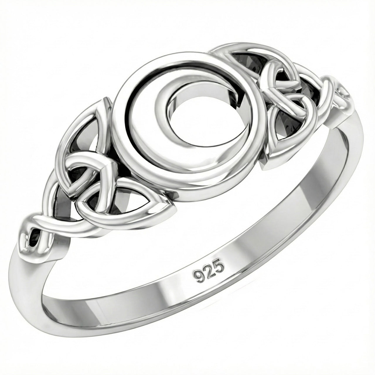 Ladies 925 Sterling Silver Irish Celtic Trinity Knot Celestial Moon Ring