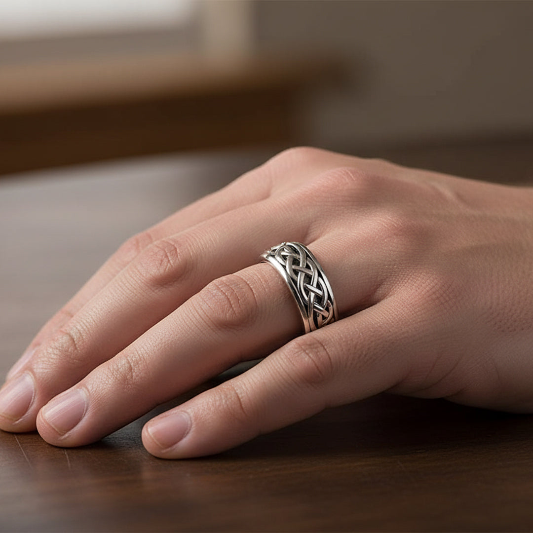 Men's 925 Sterling Silver Irish Celtic Knot Wedding Spinner Ring Band, 7mm