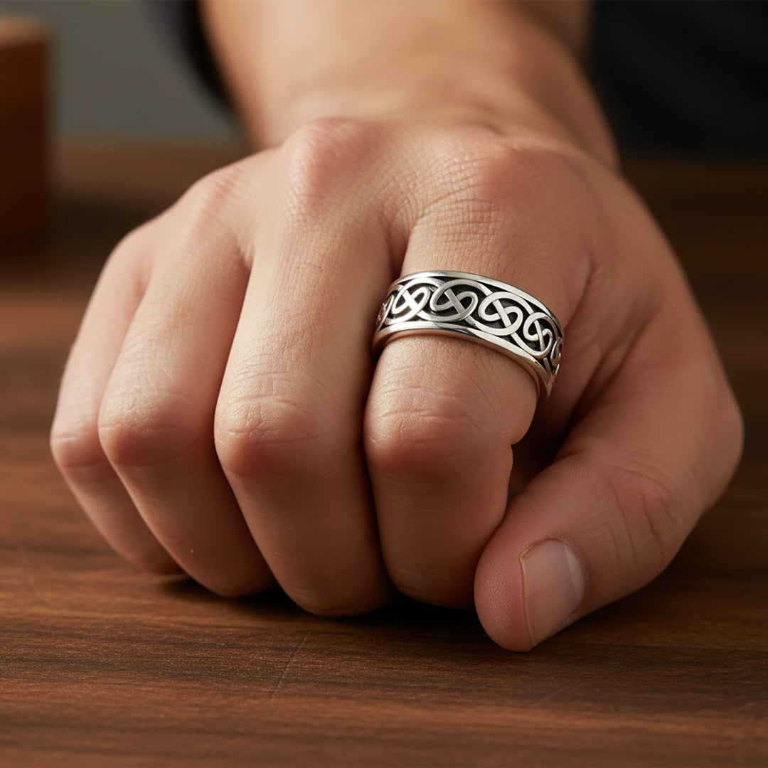 Men's 925 Sterling Silver Irish Celtic Knot Ring Band, 9mm