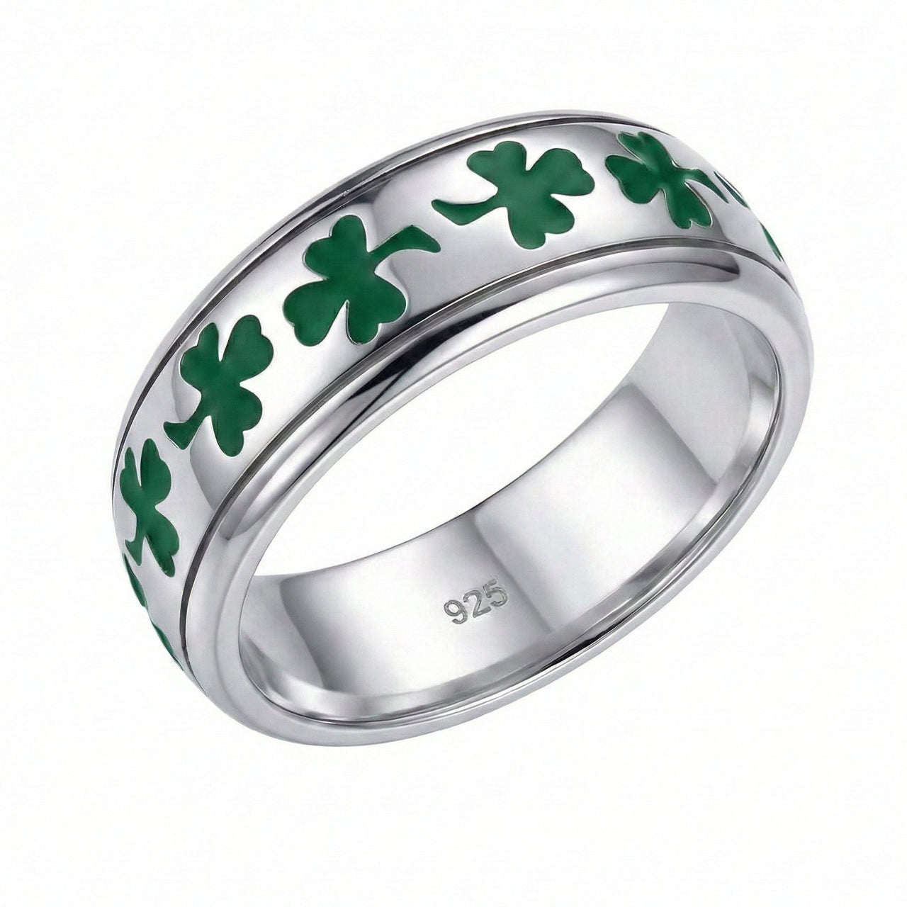 Women's Silver Irish Celtic Shamrock 3 Leaf Clover Wedding Band Ring