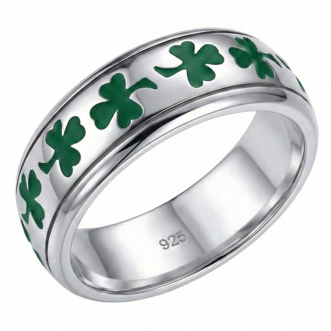 Men's 925 Sterling Silver Irish Celtic Shamrock 3 Leaf Clover Wedding Band Ring