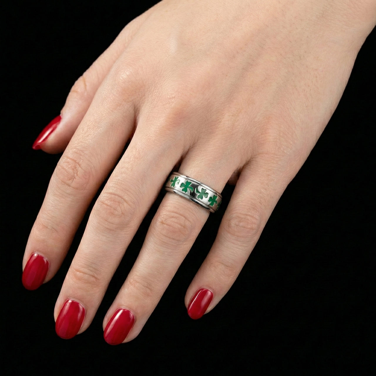 Women's Silver Irish Celtic Shamrock 3 Leaf Clover Wedding Band Ring