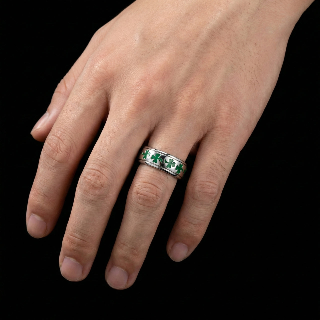 Men's 925 Sterling Silver Irish Celtic Shamrock 3 Leaf Clover Wedding Band Ring