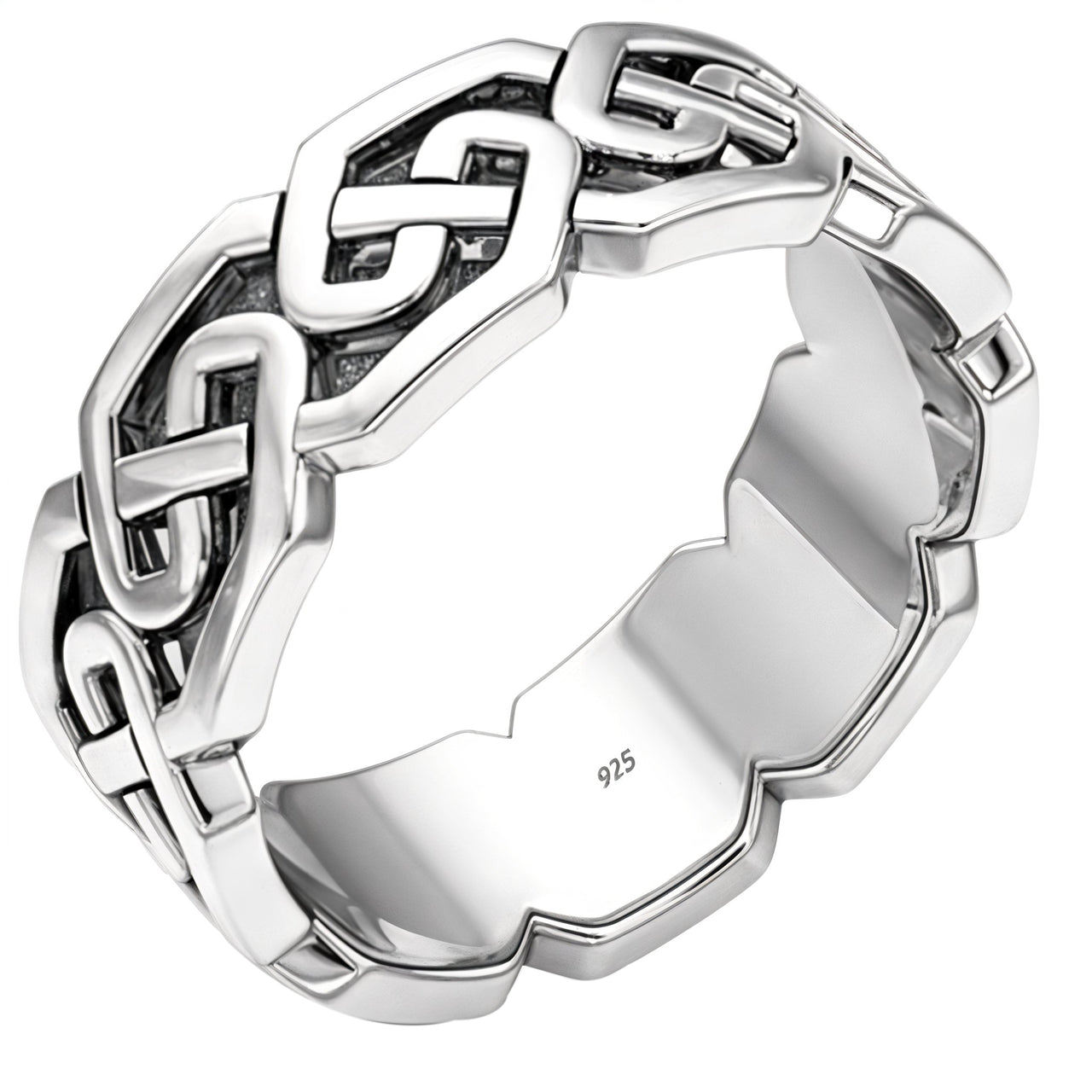 Men's 925 Sterling Silver Modern Irish Celtic Knot Ring Band