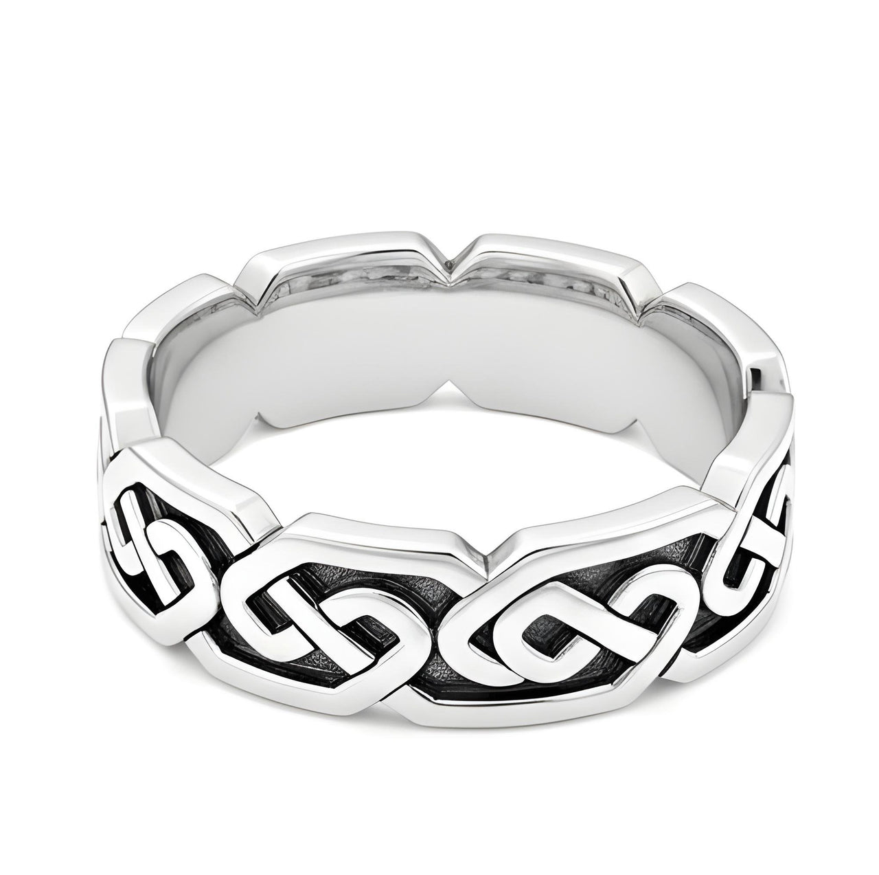 Men's 925 Sterling Silver Modern Irish Celtic Knot Ring Band