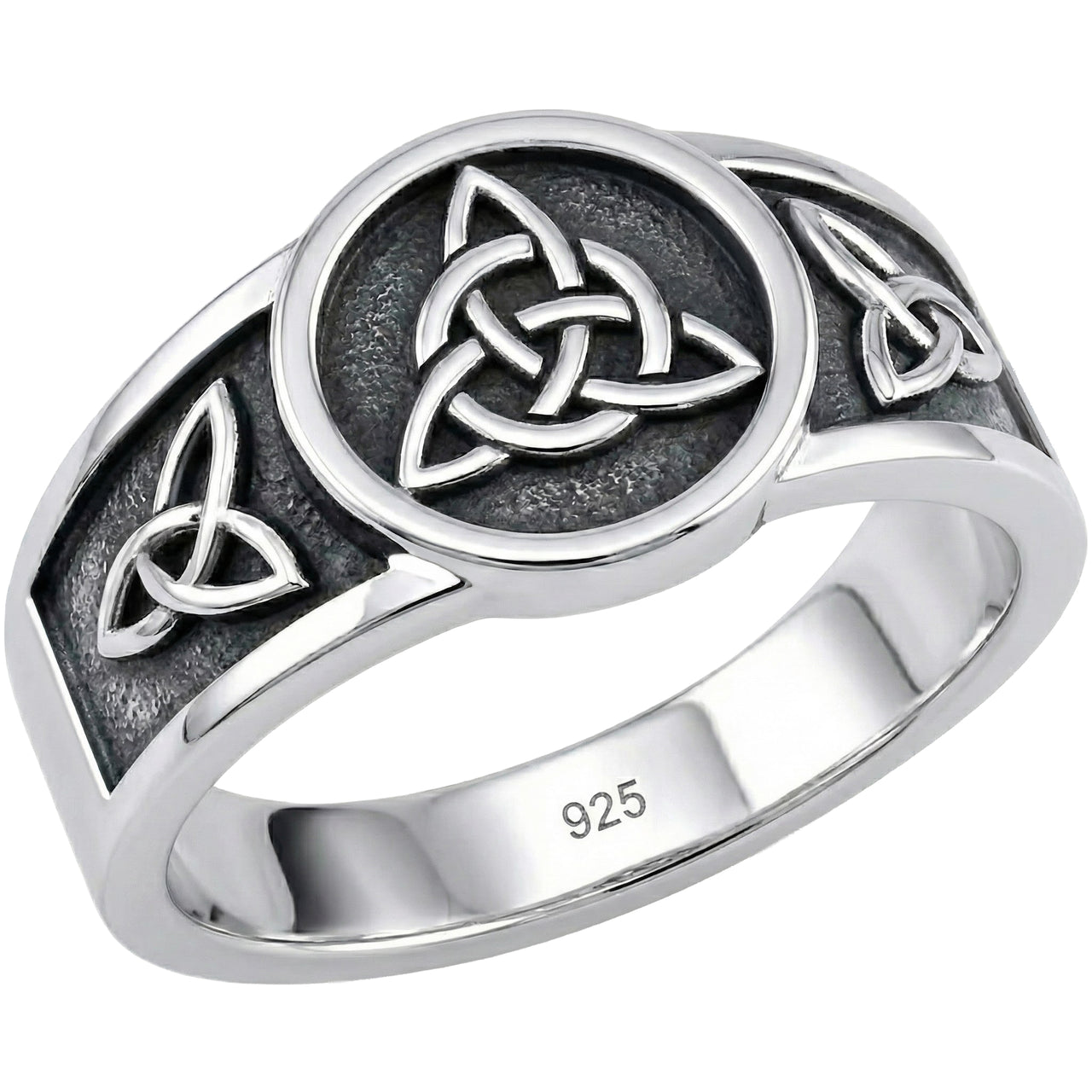 Men's 925 Sterling Silver Irish Celtic Trinity & Triquetra Knots Ring Band