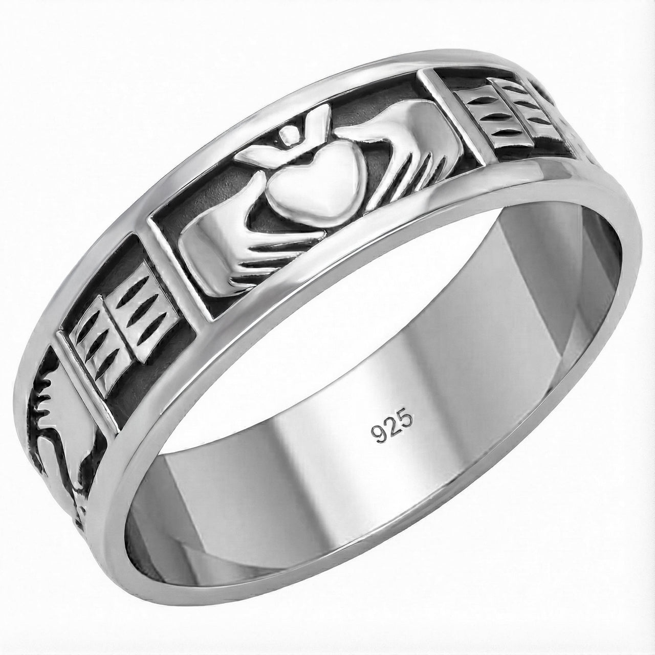Men's 6mm 925 Sterling Silver Irish Celtic Claddagh Ring Band