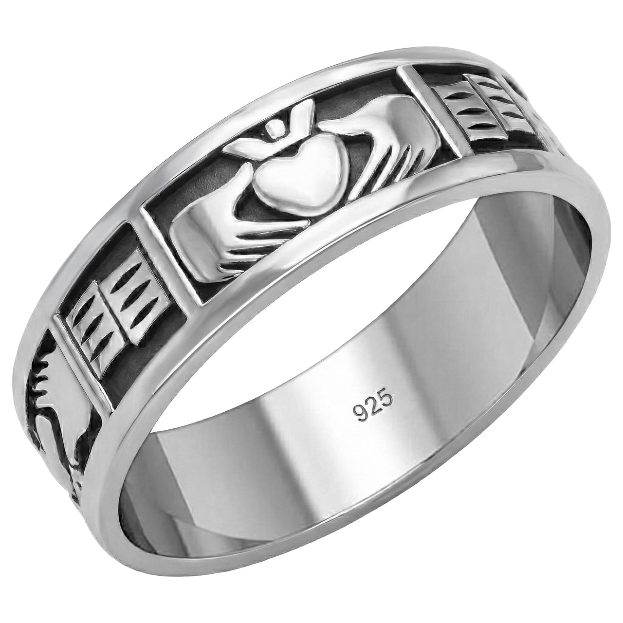 Women's 925 Sterling Silver Irish Celtic Claddagh Ring Band, 6mm