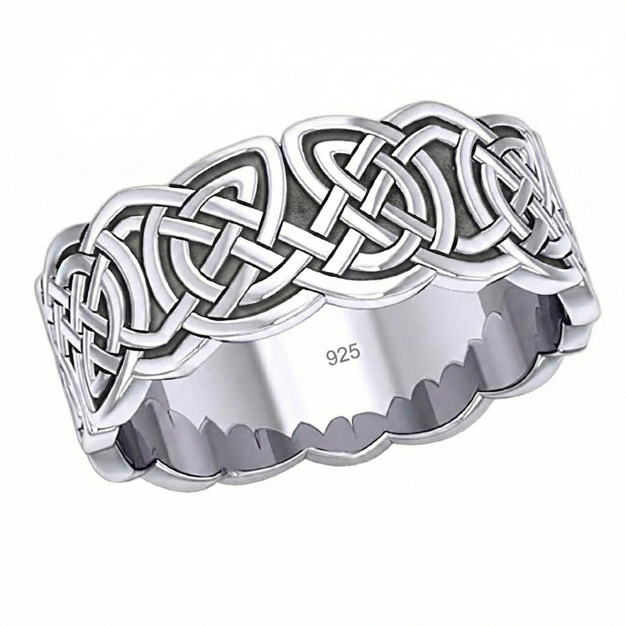 Men's 9mm 925 Sterling Silver Irish Celtic Endless or Love Knot Ring Band