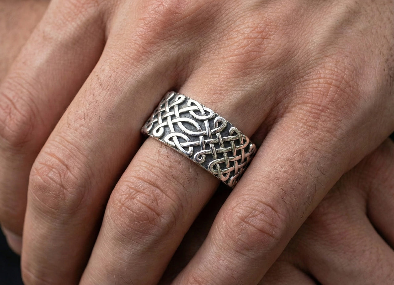 Men's 9mm 925 Sterling Silver Irish Celtic Endless Knot Ring Band