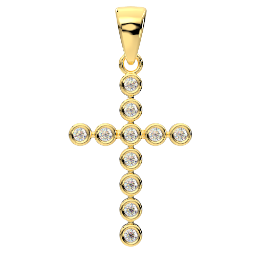 Small Ladies 14k Yellow Gold Diamond Cross Pendant, 18mm