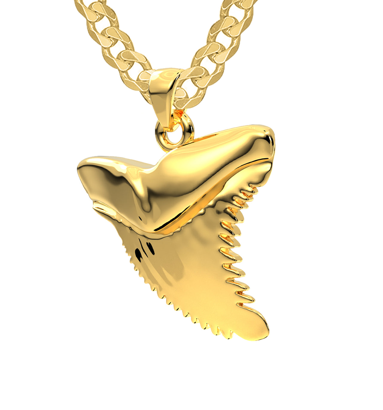 Men's 14k Yellow Gold Tiger Shark Tooth Pendant Necklace, 28mm