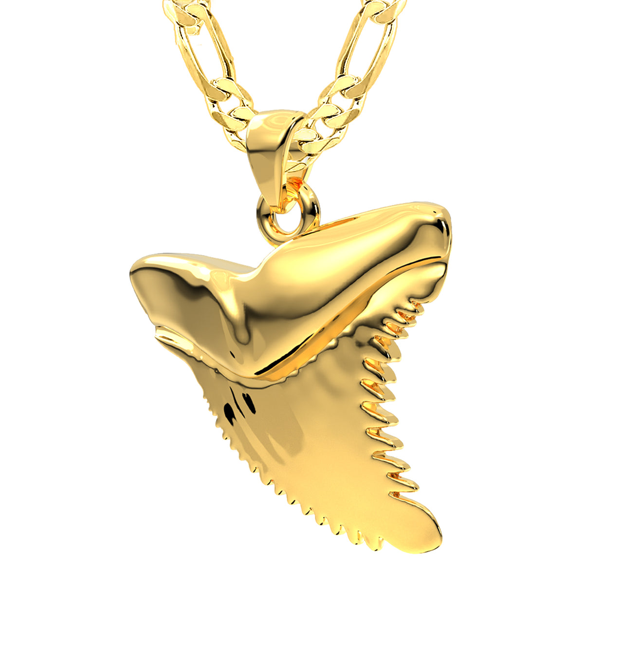 Men's 14k Yellow Gold Tiger Shark Tooth Pendant Necklace, 28mm