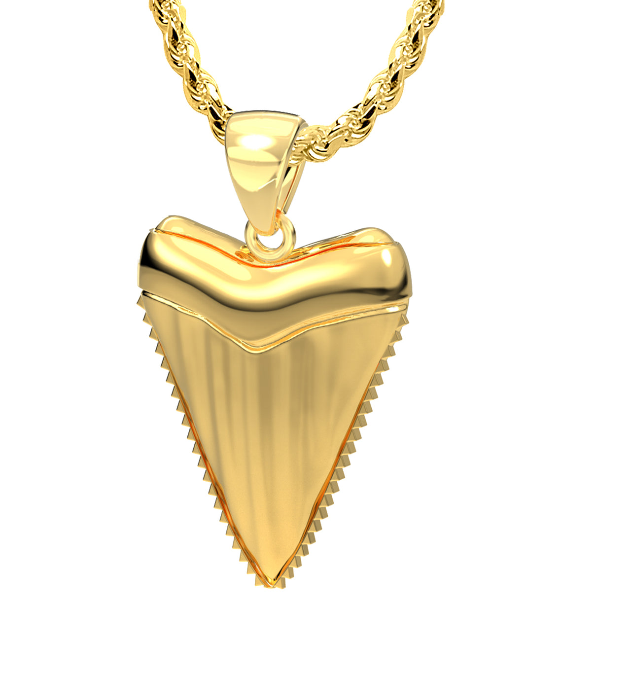 Men's Solid 14k Yellow Gold Great White Shark Tooth Pendant Necklace, 27mm