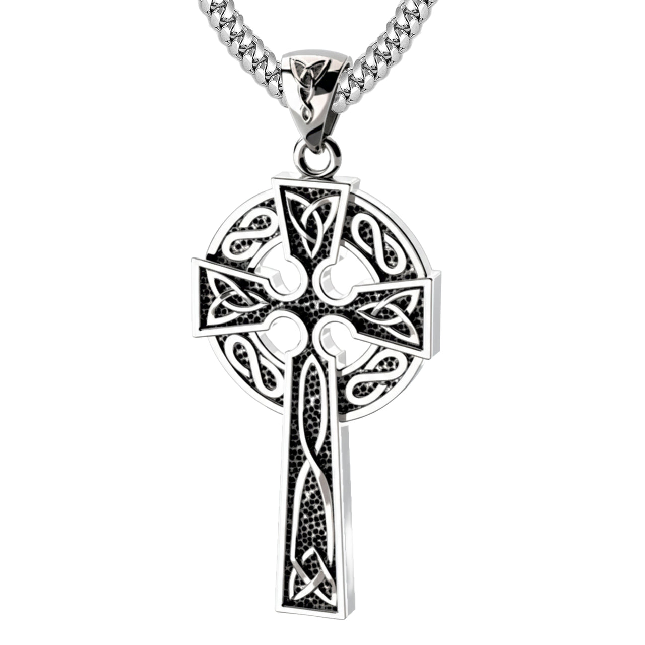 925 Sterling Silver 1.625in Irish Celtic Knot Cross Pendant Necklace, Antique Finish