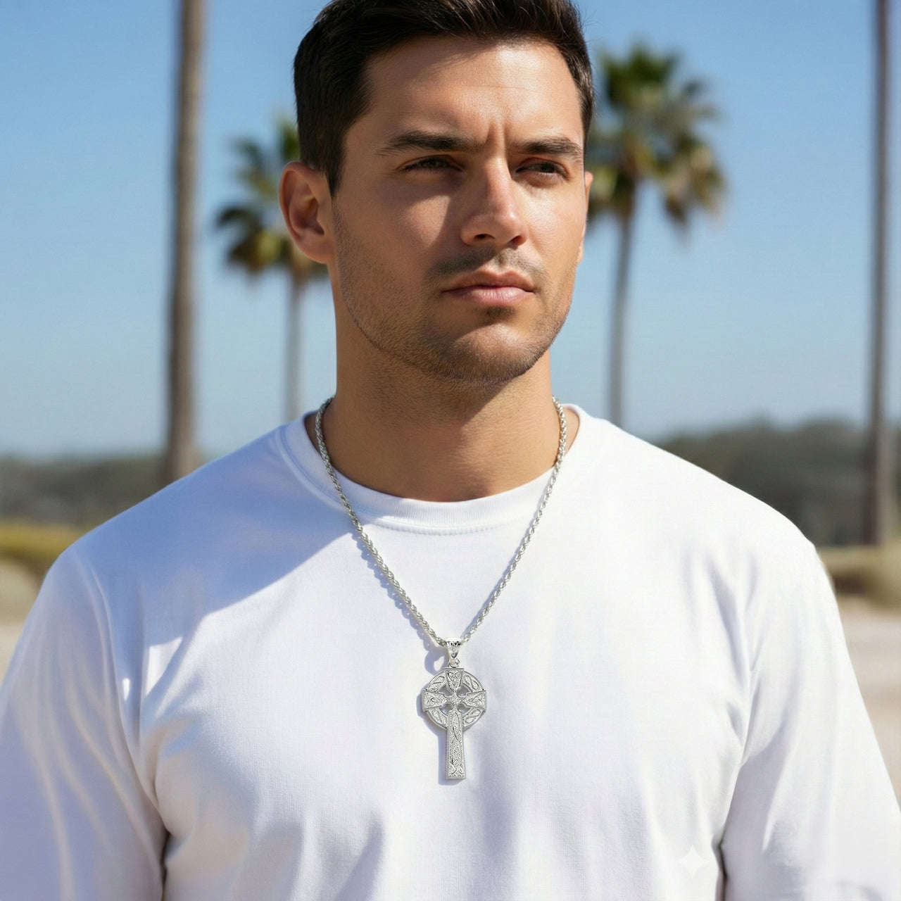 925 Sterling Silver 1.625in Irish Celtic Knot Cross Pendant Necklace, Polished Finish