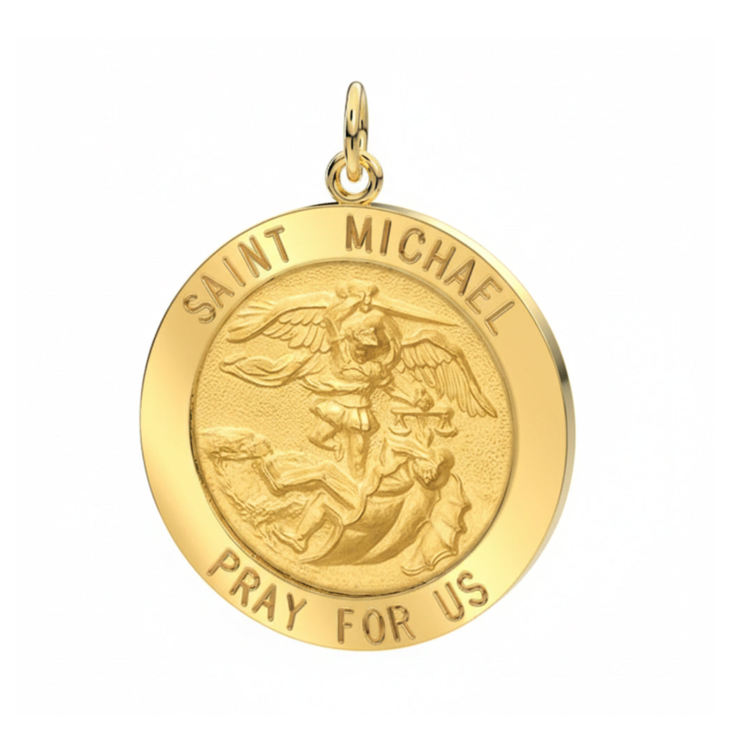 Women's 14k Yellow Gold Round St Saint Michael Solid Medal Pendant, 22mm