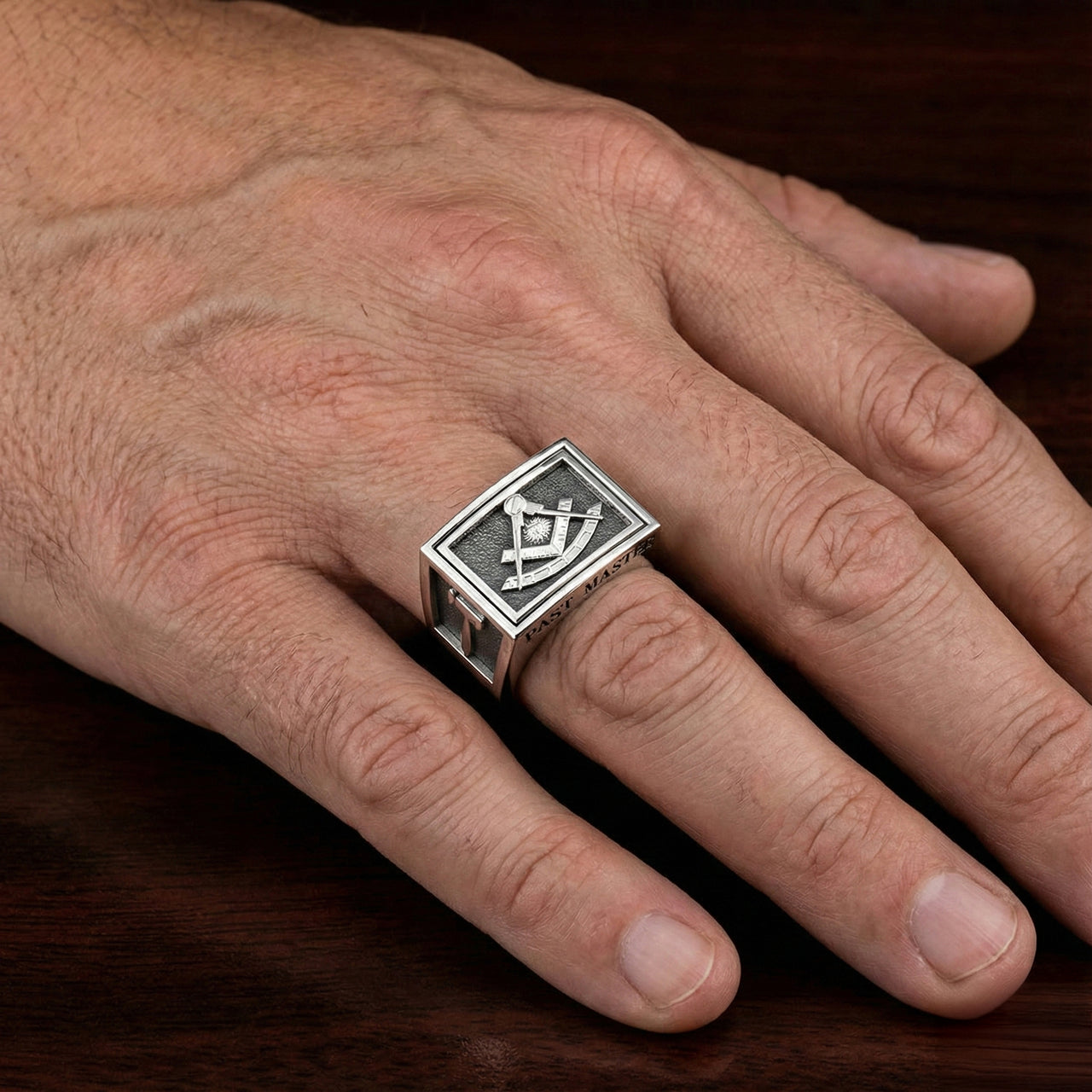 Men's Heavy 925 Sterling Silver Freemason Past Master Ring Band