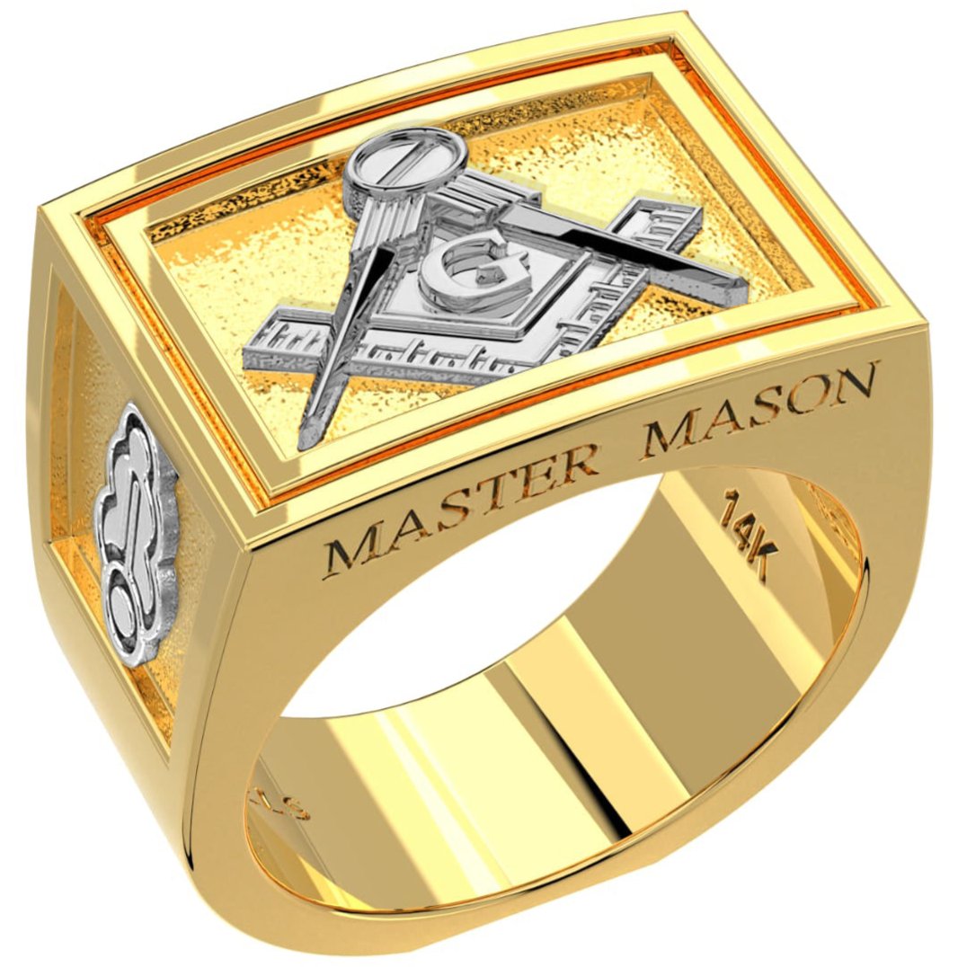 Men's Heavy Solid 10K or 14K Yellow Gold or White Gold Freemason Master Mason Ring Band