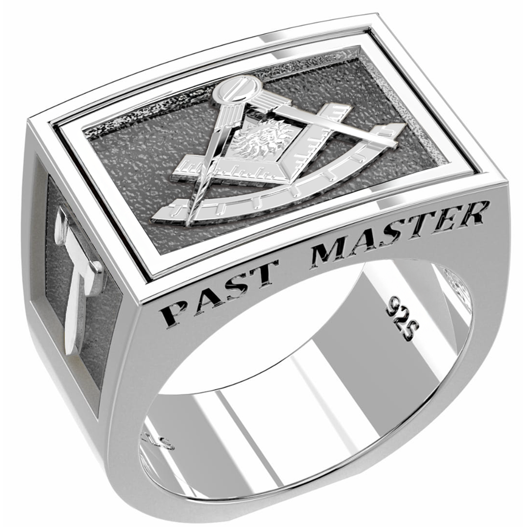 Men's Heavy 925 Sterling Silver Freemason Past Master Ring Band