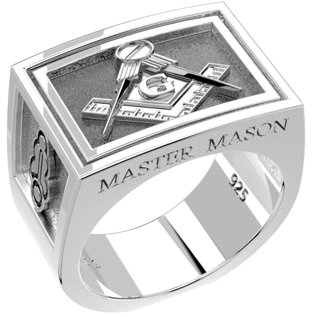 Men's Heavy 925 Sterling Silver Freemason Master Mason Ring Band