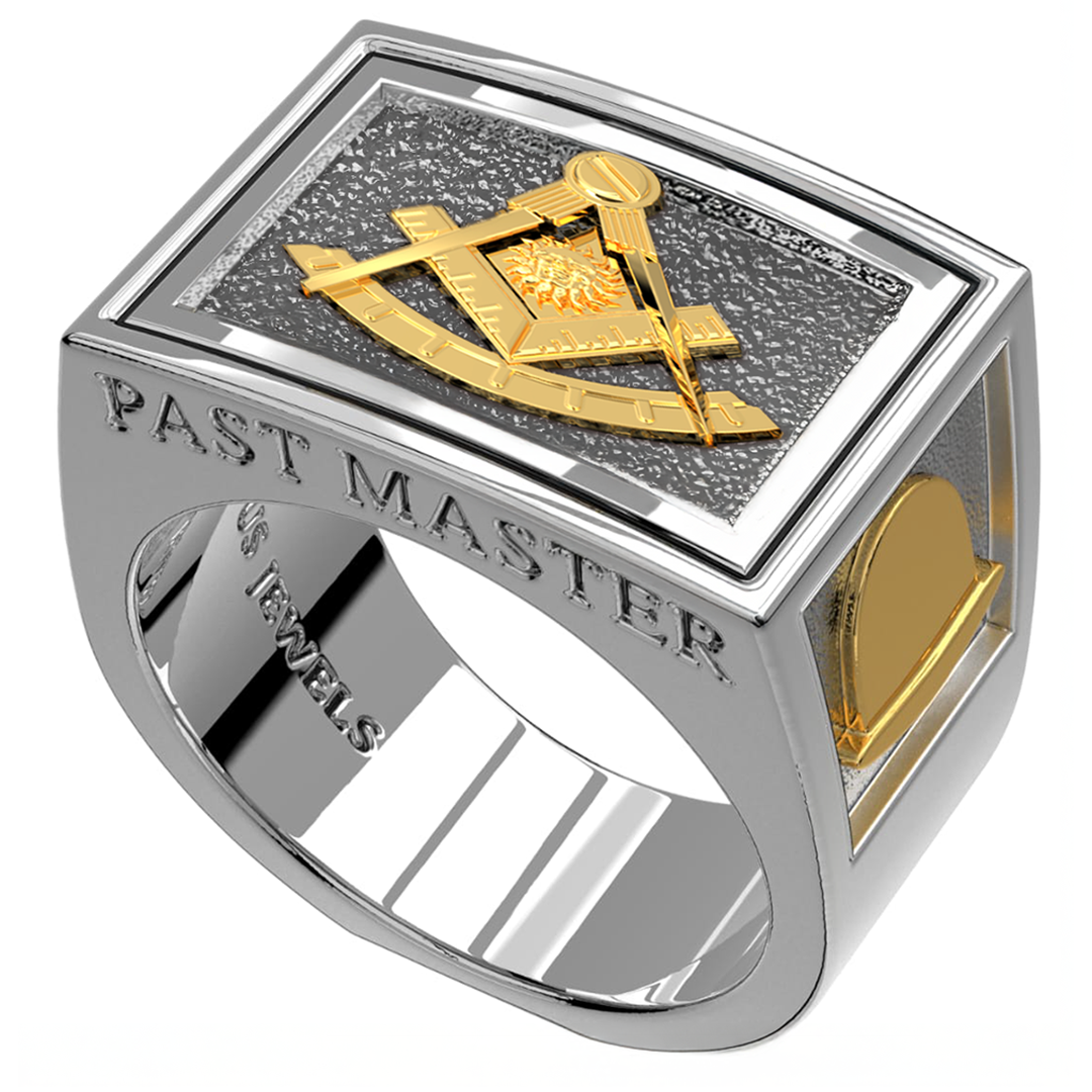 Men's Two-Tone Past Master 925 Sterling Silver and 14k Yellow Gold Masonic Ring