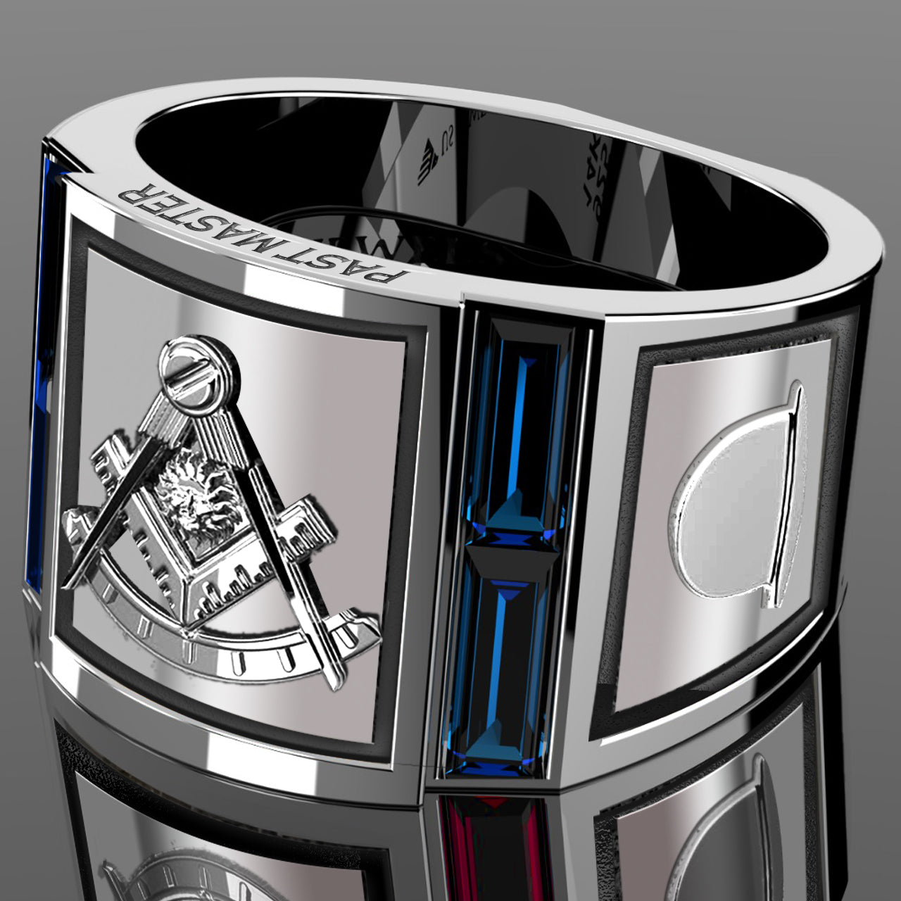 Men's 925 Sterling Silver Synthetic Sapphire Past Master Masonic Ring