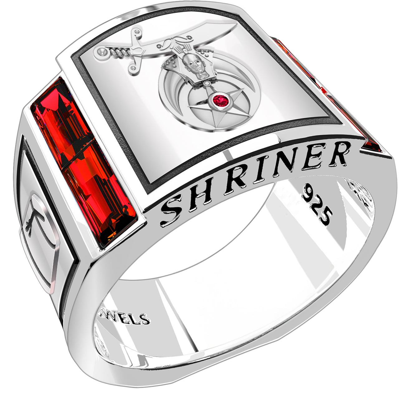 Men's Shriner 925 Sterling Silver Lab Created Ruby Masonic Ring