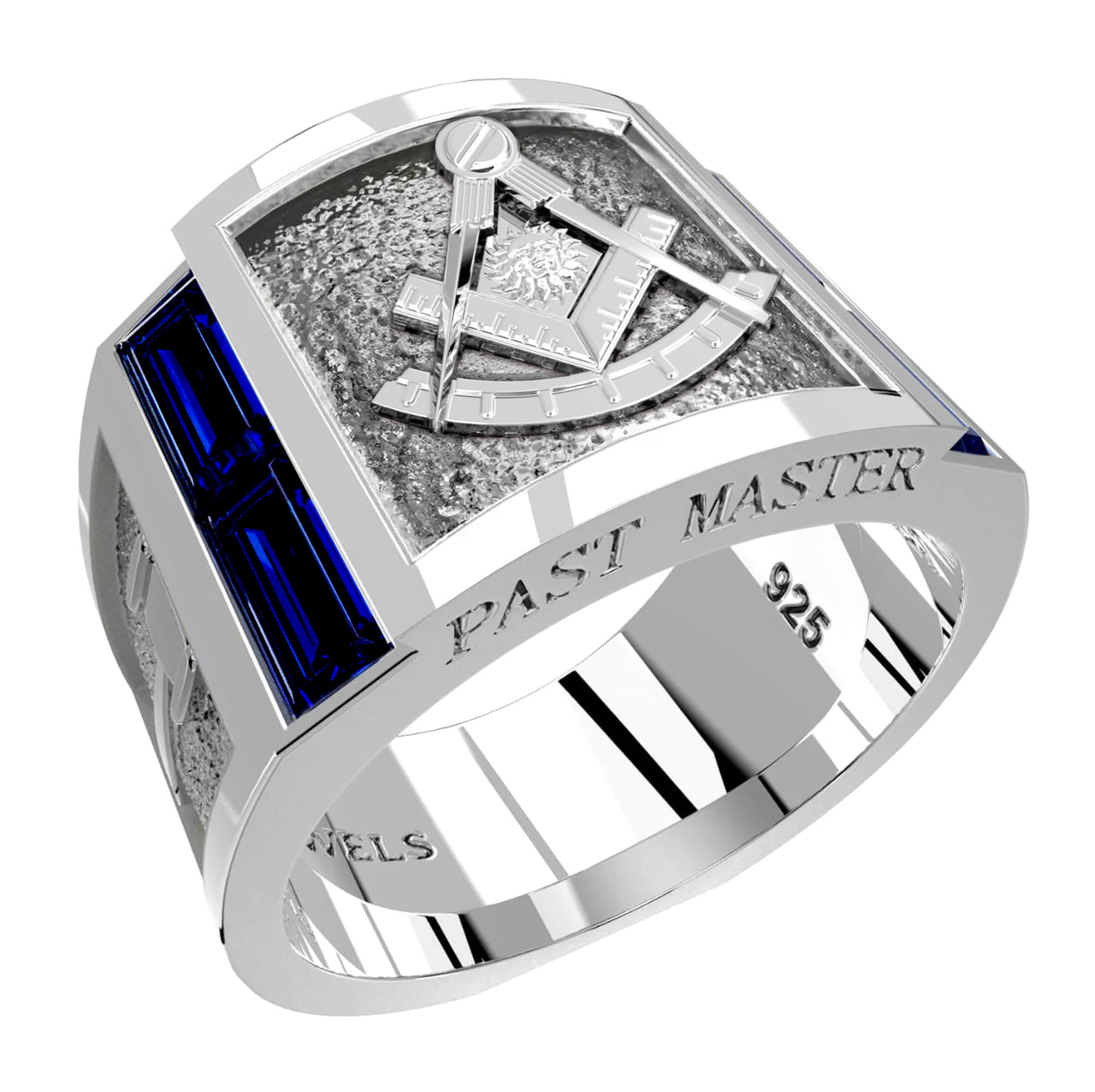 Men's Past Master 925 Sterling Silver Synthetic Sapphire Freemason Masonic Ring