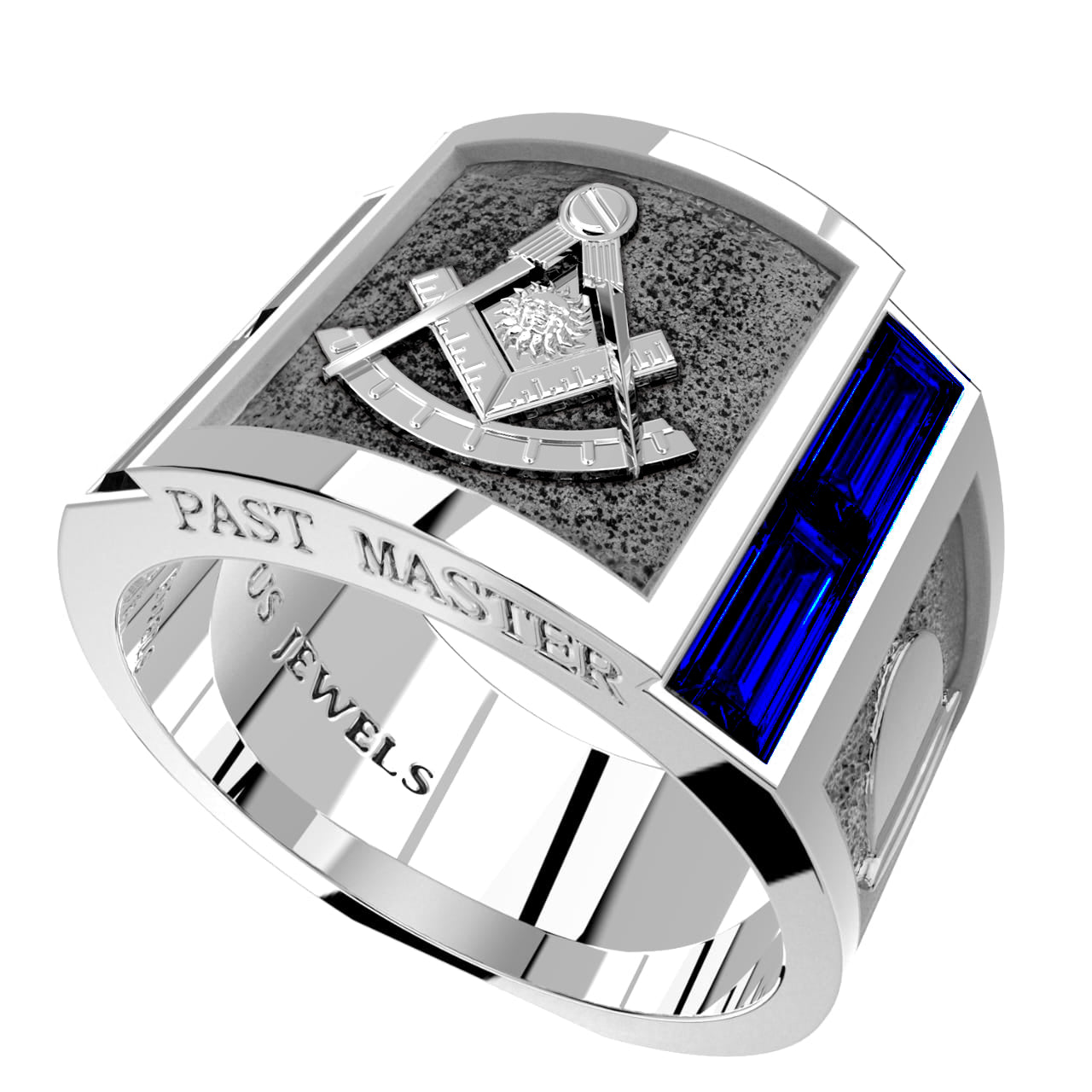 Men's Past Master 925 Sterling Silver Lab-Grown Sapphire Freemason Masonic Ring