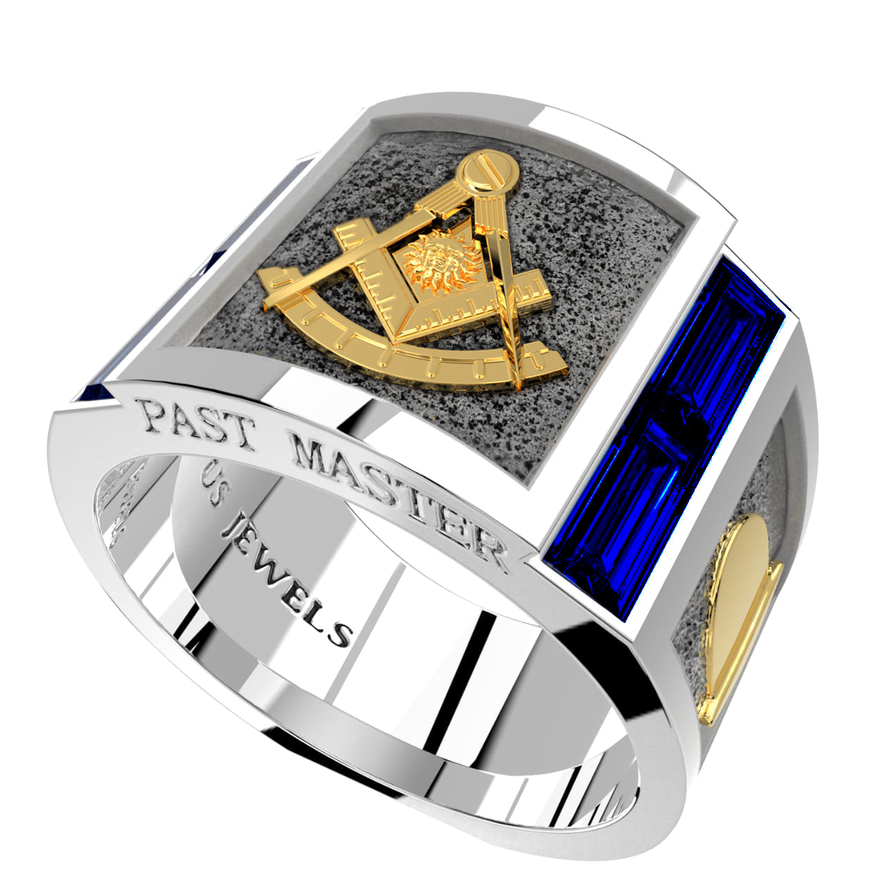 Men's Past Master Two Tone 925 Sterling Silver and 10k or 14k Yellow Gold Lab-Grown Sapphire Ring