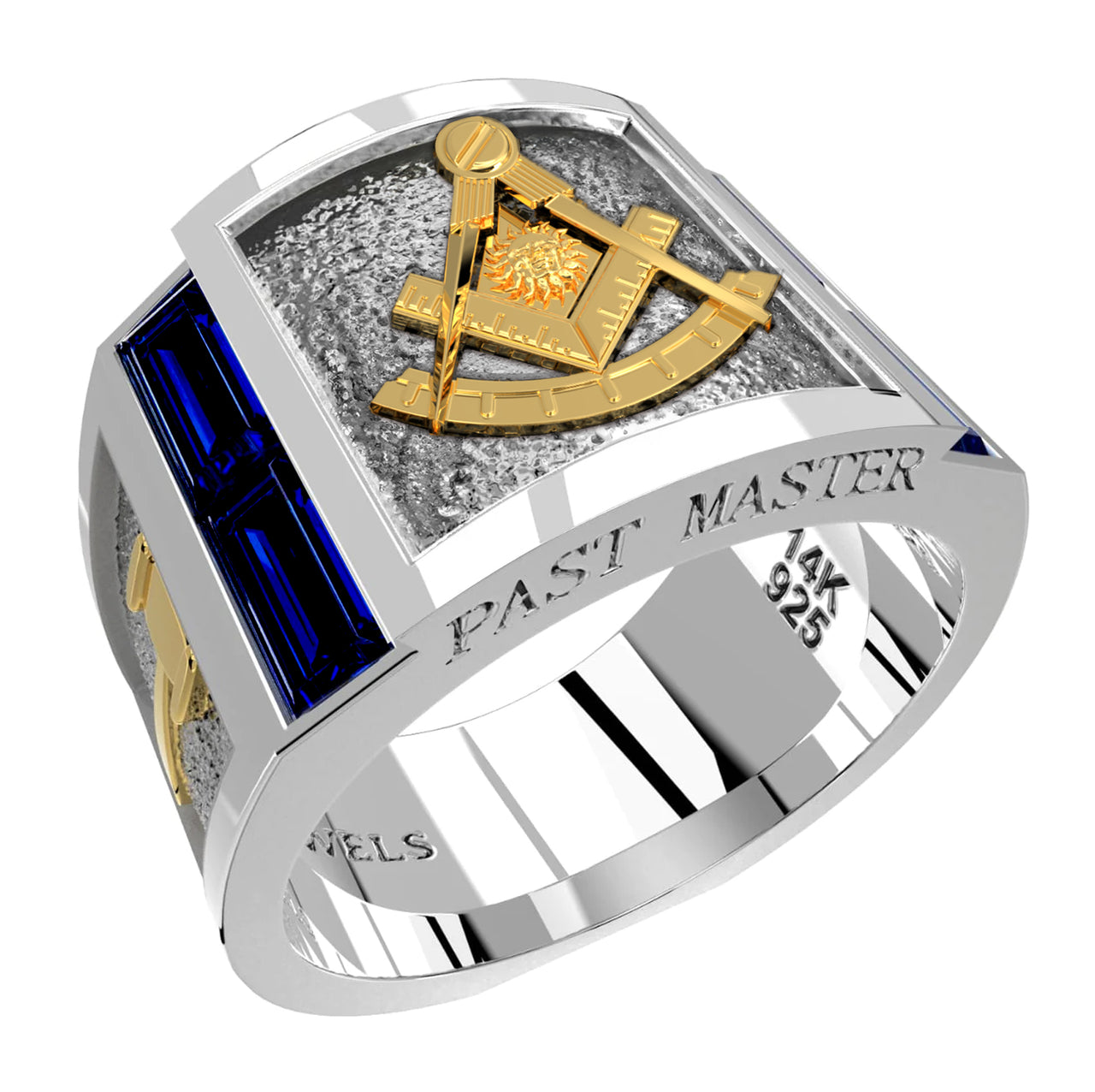 Men's Past Master Two Tone 925 Sterling Silver and 14k Yellow Gold Synthetic Sapphire Ring