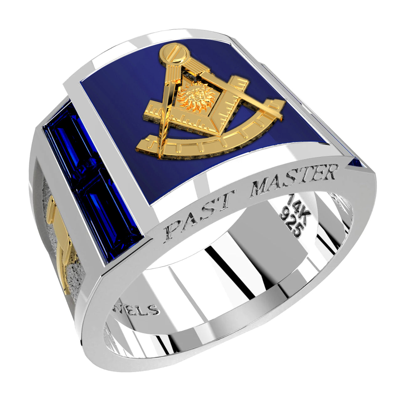 Men's Past Master Two Tone 925 Sterling Silver and 14k Yellow Gold Synthetic Sapphire Ring with Lapis