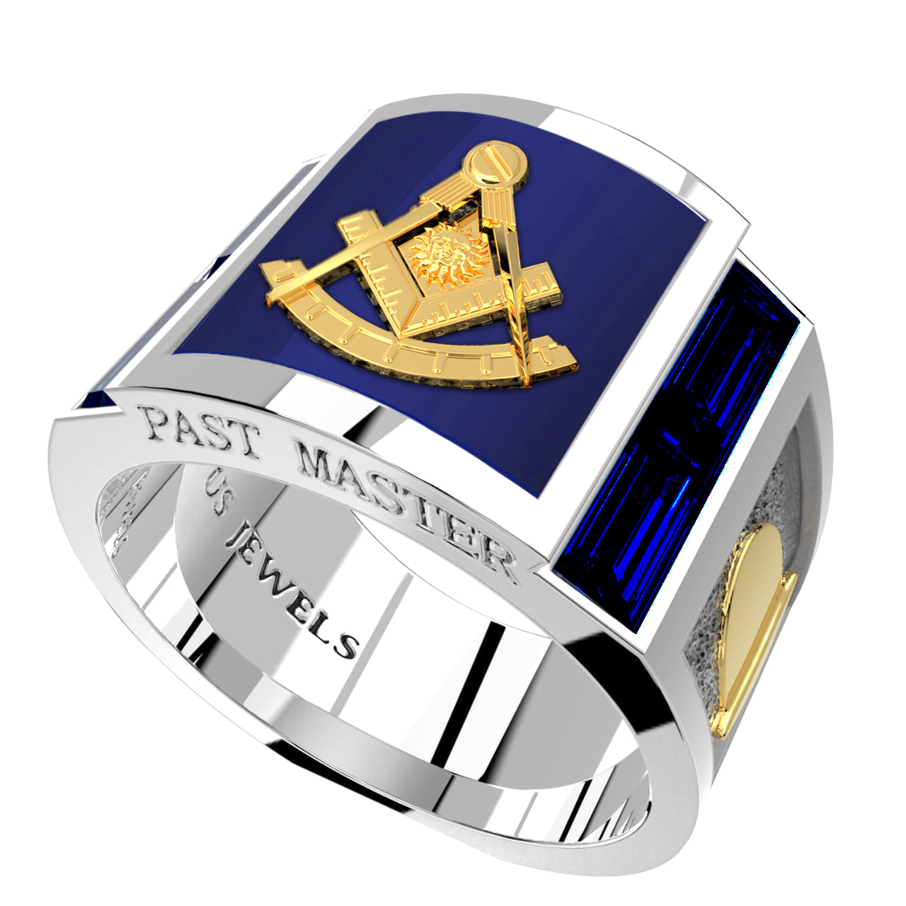Men's Past Master Two Tone 925 Sterling Silver and 14k Yellow Gold Lab Created Sapphire & Lapis Ring with Lapis