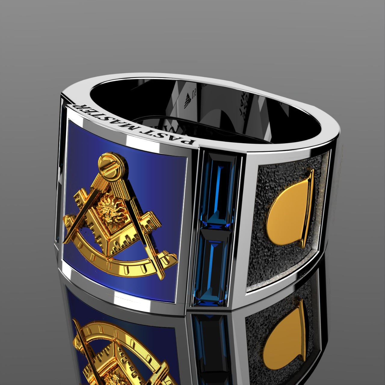 Men's Past Master Two Tone 925 Sterling Silver and 14k Yellow Gold Synthetic Sapphire Ring with Lapis