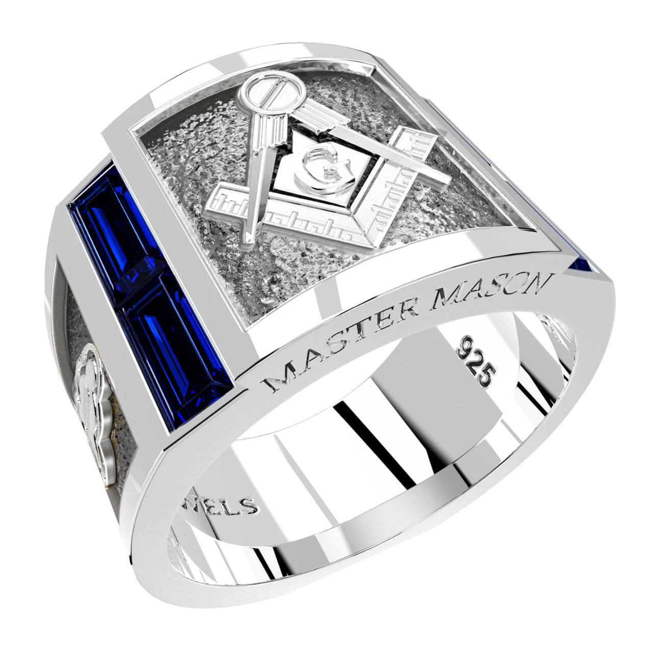 Men's Blue Lodge 925 Sterling Silver Synthetic Sapphire Freemason Masonic Master Mason Ring