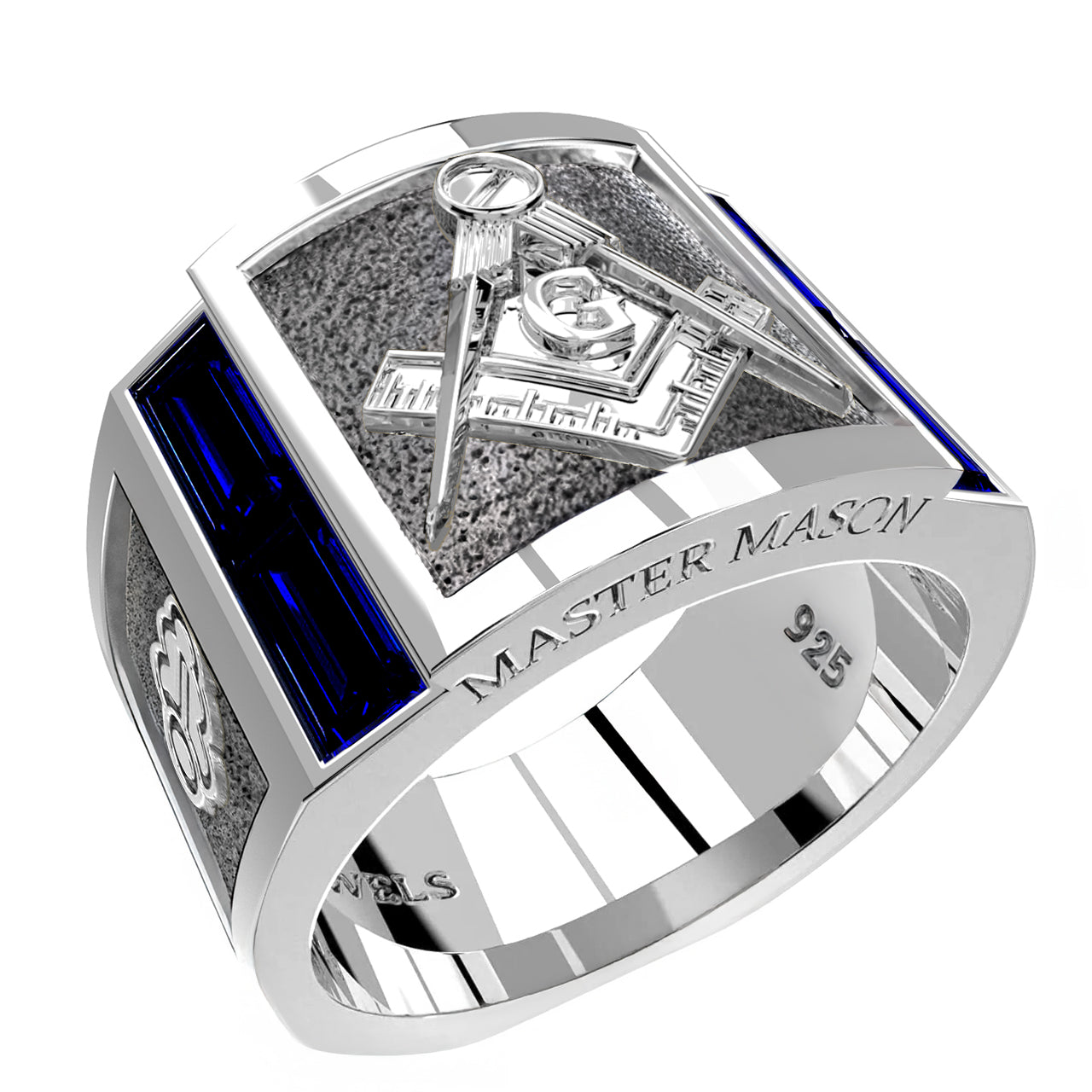 Men's Blue Lodge 925 Sterling Silver Lab-Grown Sapphire Freemason Masonic Master Mason Ring